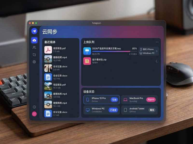 电报跨设备云端同步面板展示